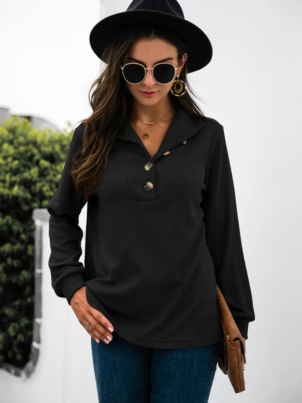 Half Button Long Sleeve T-Shirt – Trendsi | ClozArt
