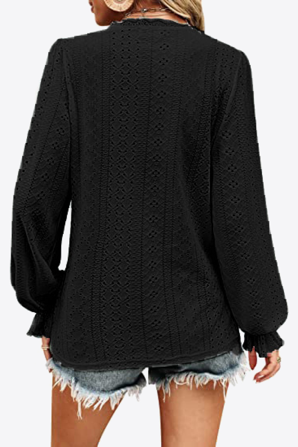 Eyelet V-Neck Flounce Sleeve Blouse – Trendsi | ClozArt