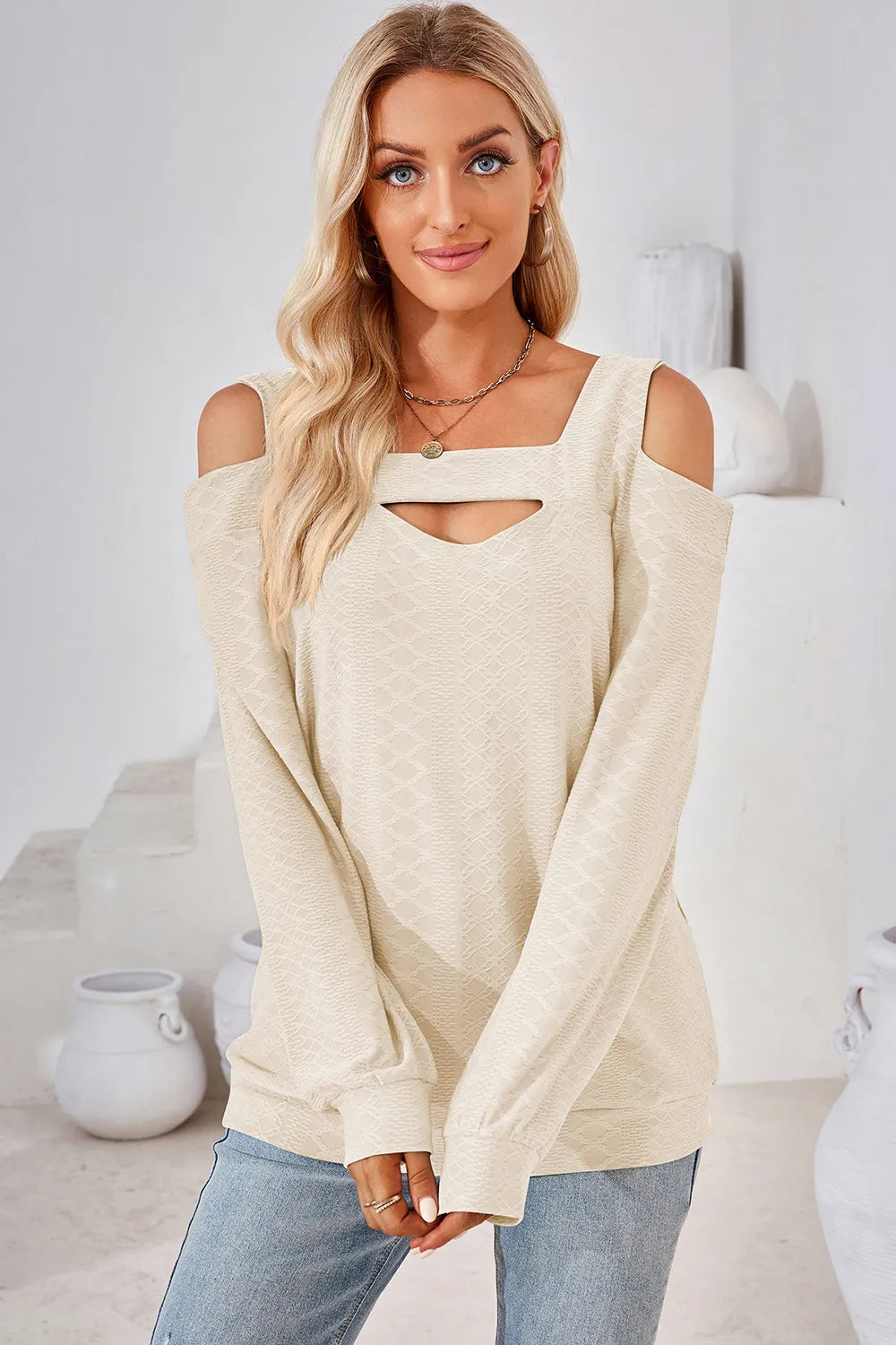 Cutout Square Neck Cold Shoulder T-Shirt – Trendsi | ClozArt
