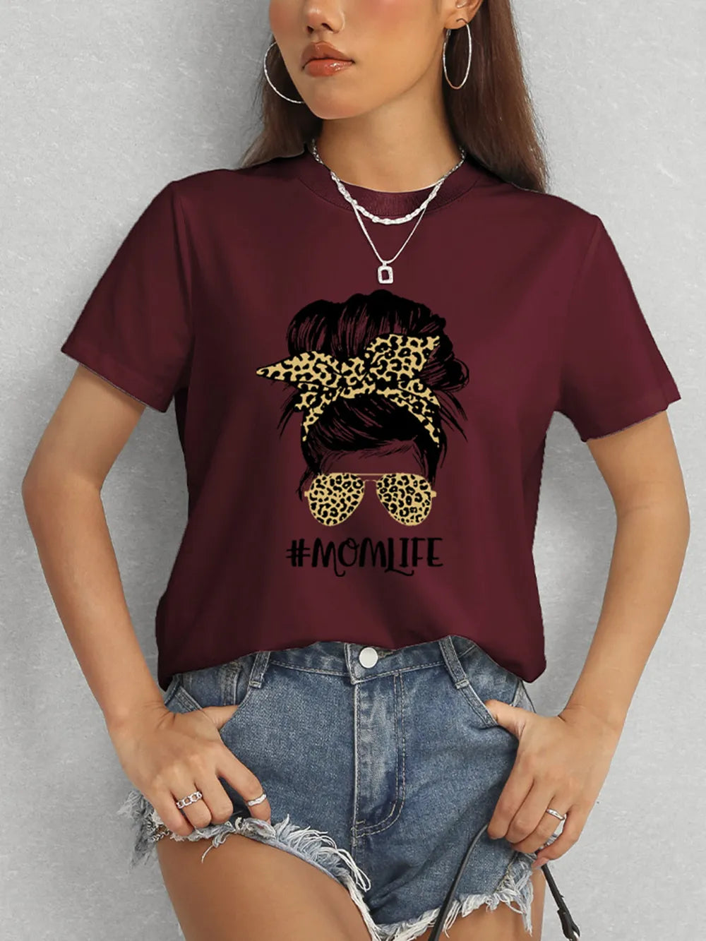 MOMLIFE Round Neck Short Sleeve T-Shirt – Trendsi | ClozArt