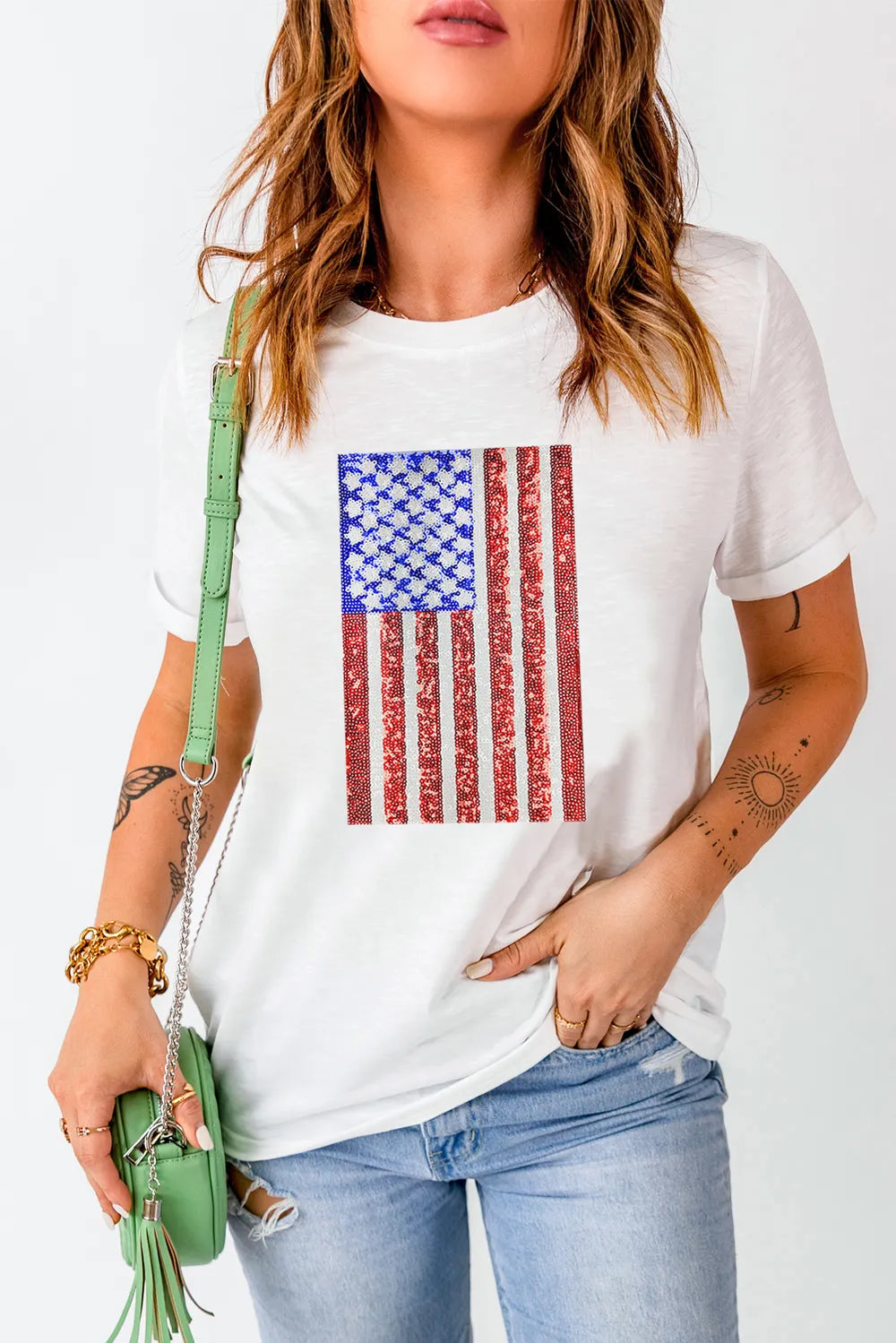 US Flag Round Neck Short Sleeve T-Shirt – Trendsi | ClozArt