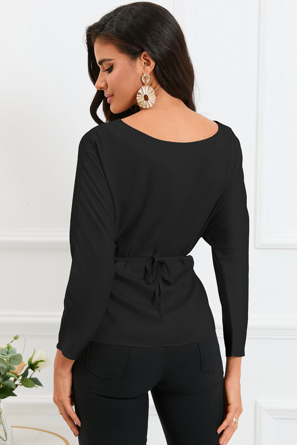 Boat Neck Back Tie Long Sleeve Satin Blouse – Trendsi | ClozArt