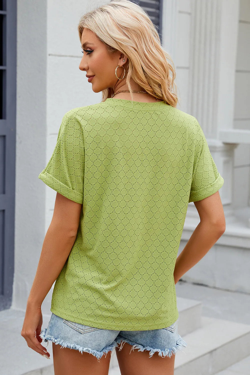Eyelet Notched Short Sleeve T-Shirt – Trendsi | ClozArt