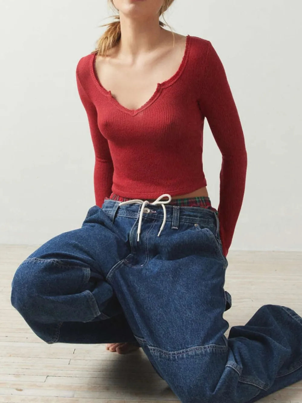 Notched Long Sleeve T-Shirt – Trendsi | ClozArt