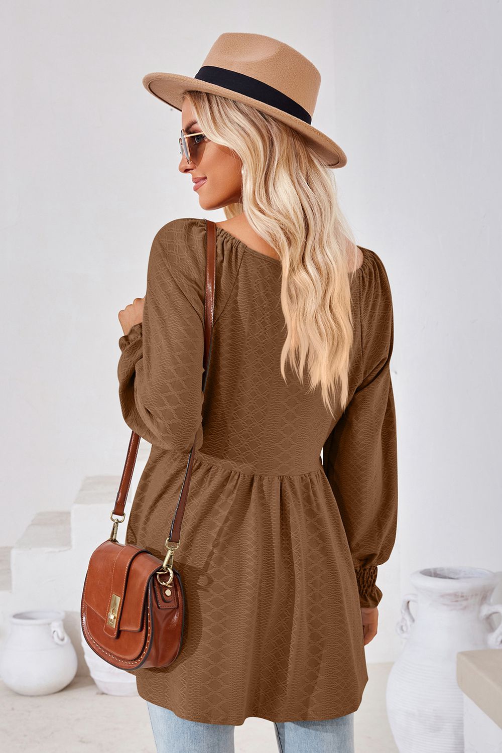 V-Neck Lantern Sleeve Blouse – Trendsi | ClozArt