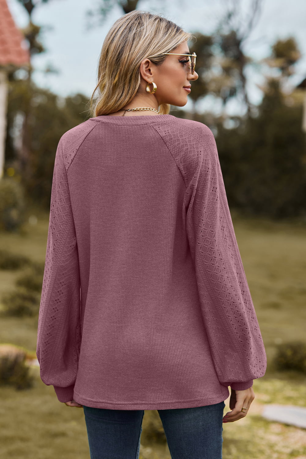 Notched Neck Raglan Sleeve Blouse – Trendsi | ClozArt