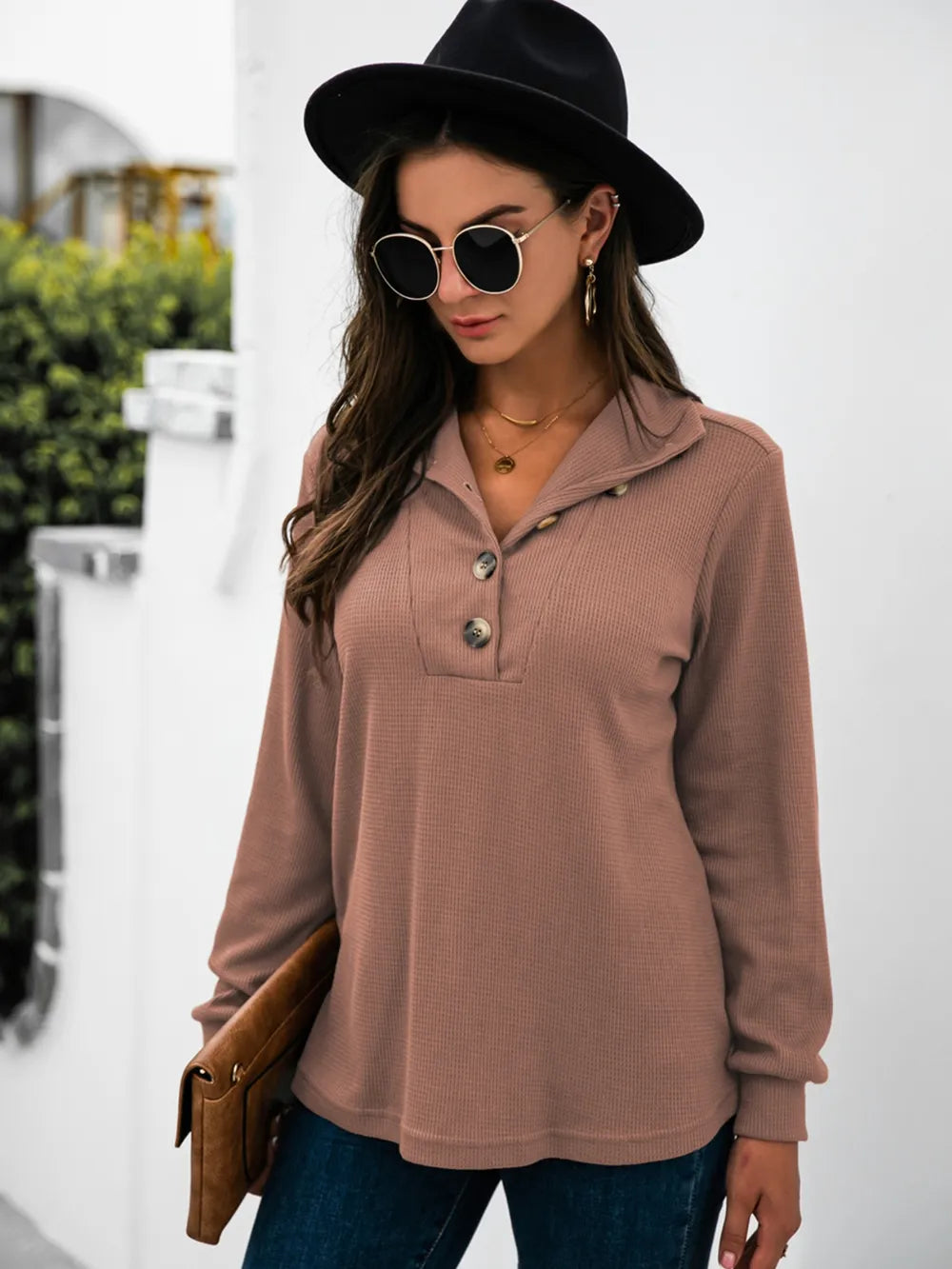 Half Button Long Sleeve T-Shirt – Trendsi | ClozArt
