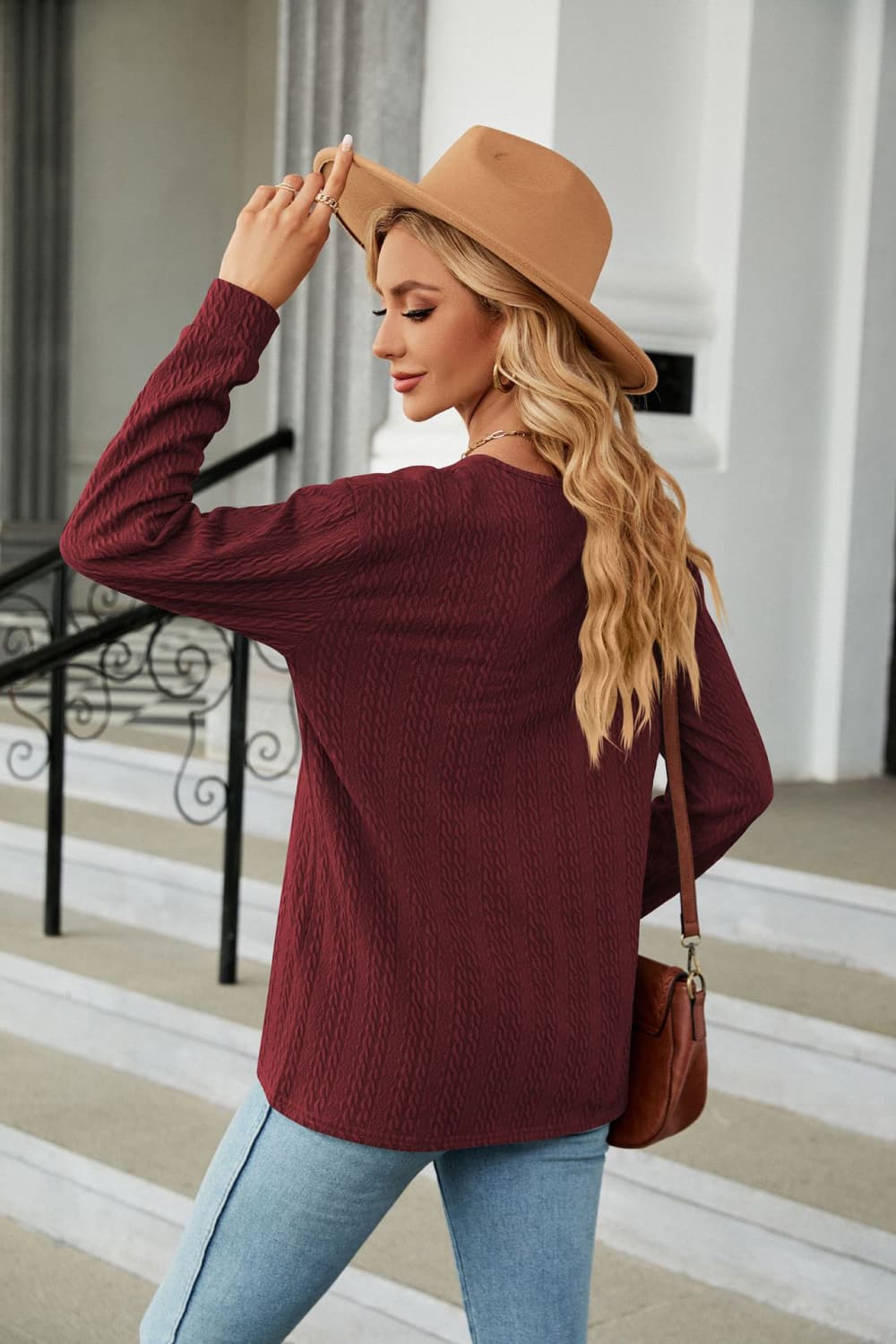 Decorative Button V-Neck Long Sleeve T-Shirt – Trendsi | ClozArt