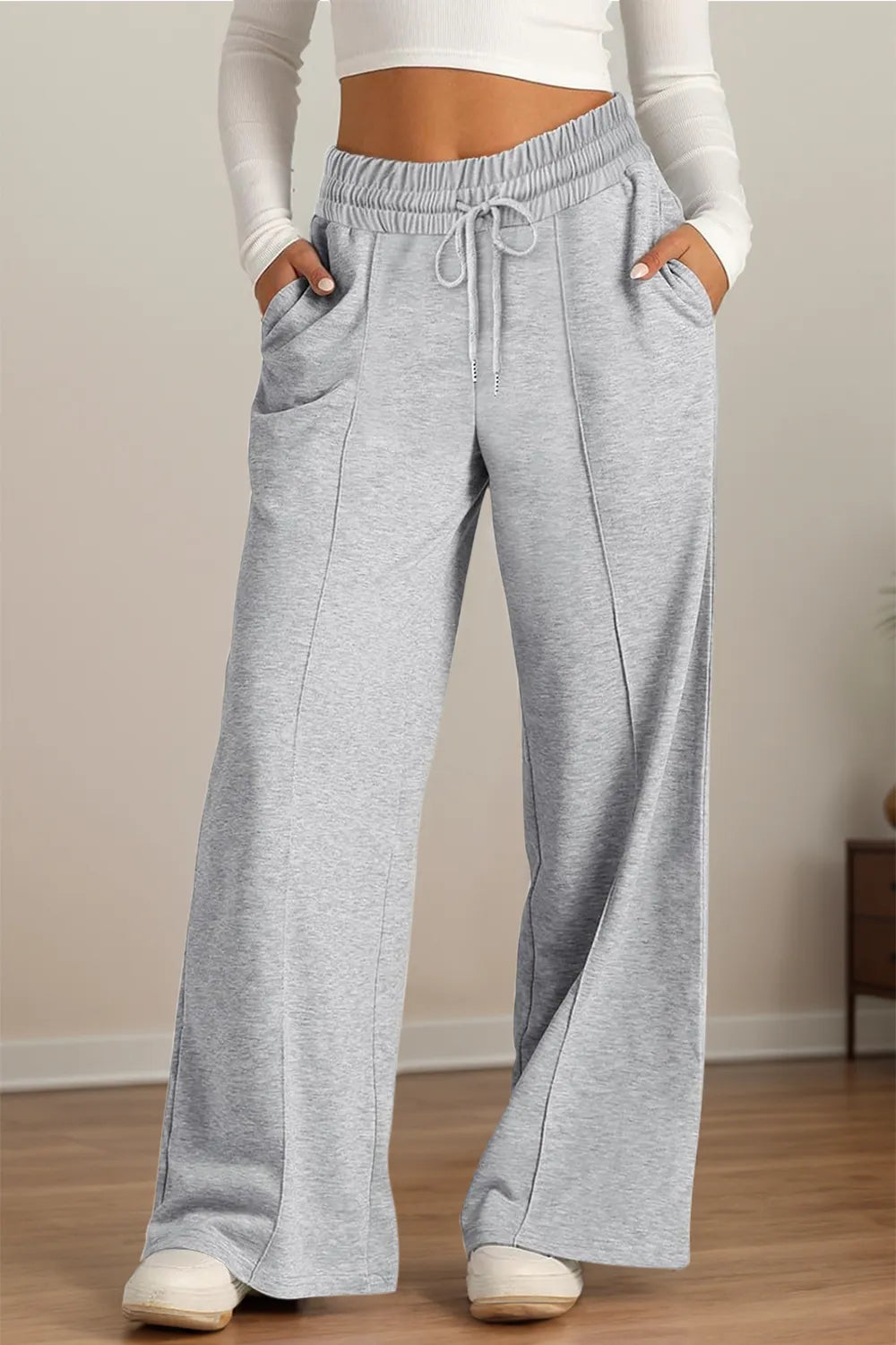 Drawstring Elastic Waist Wide Leg Pants – Trendsi | ClozArt