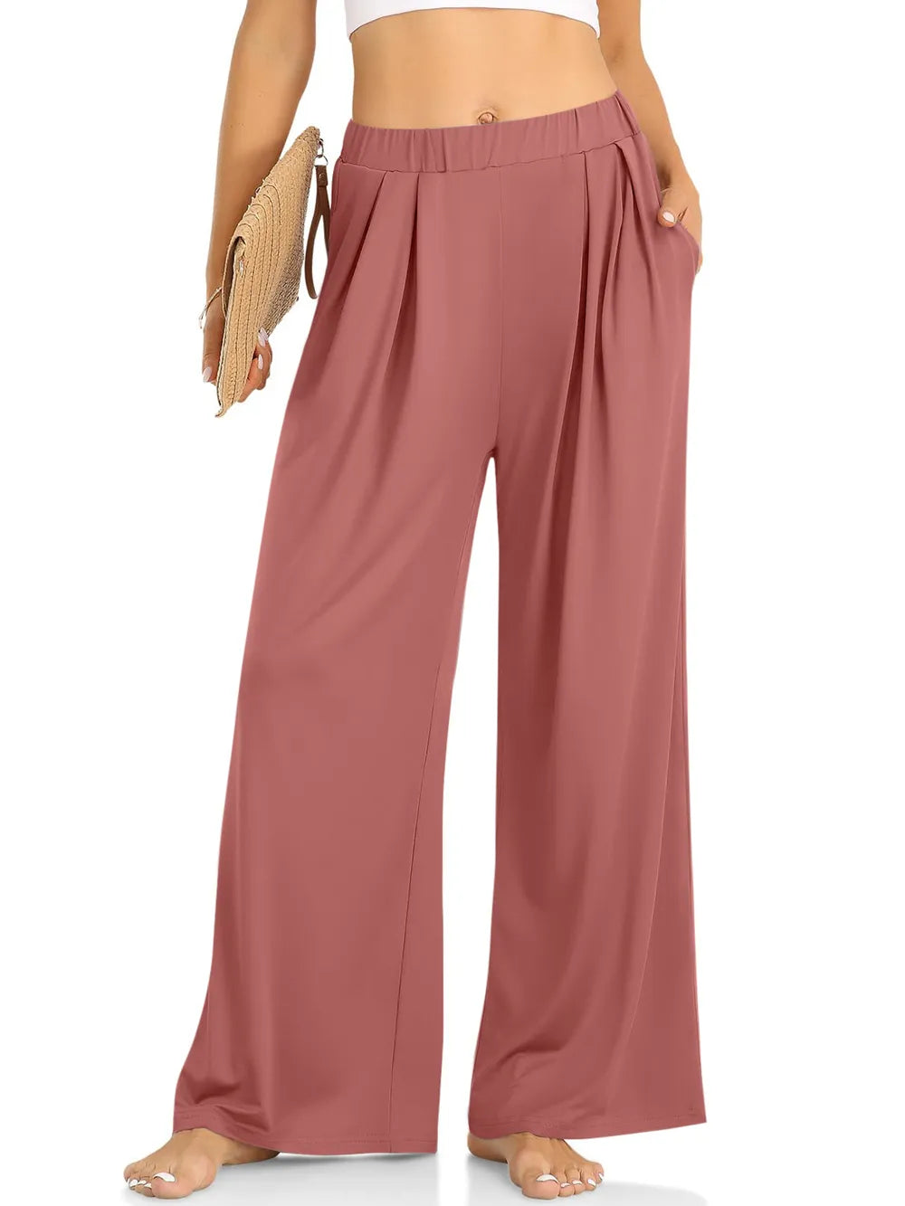 Elastic Waist Wide Leg Pants – Trendsi | ClozArt