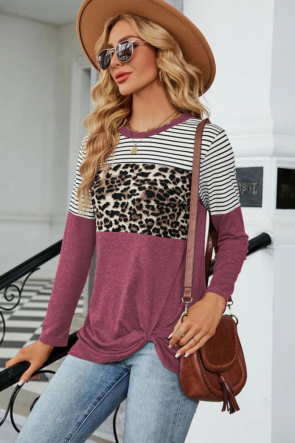 Leopard Striped Round Neck T-Shirt – Trendsi | ClozArt