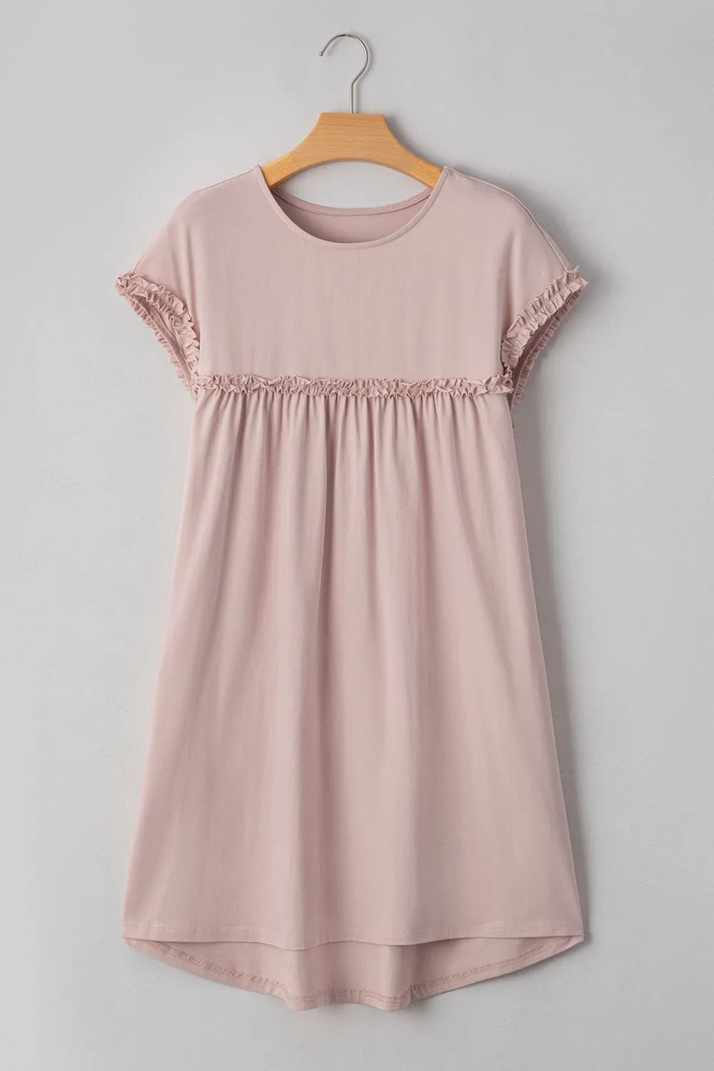 Frilled Trim Crew Neck Cap Sleeve Loose Fit Mini Dress – Trendsi | ClozArt