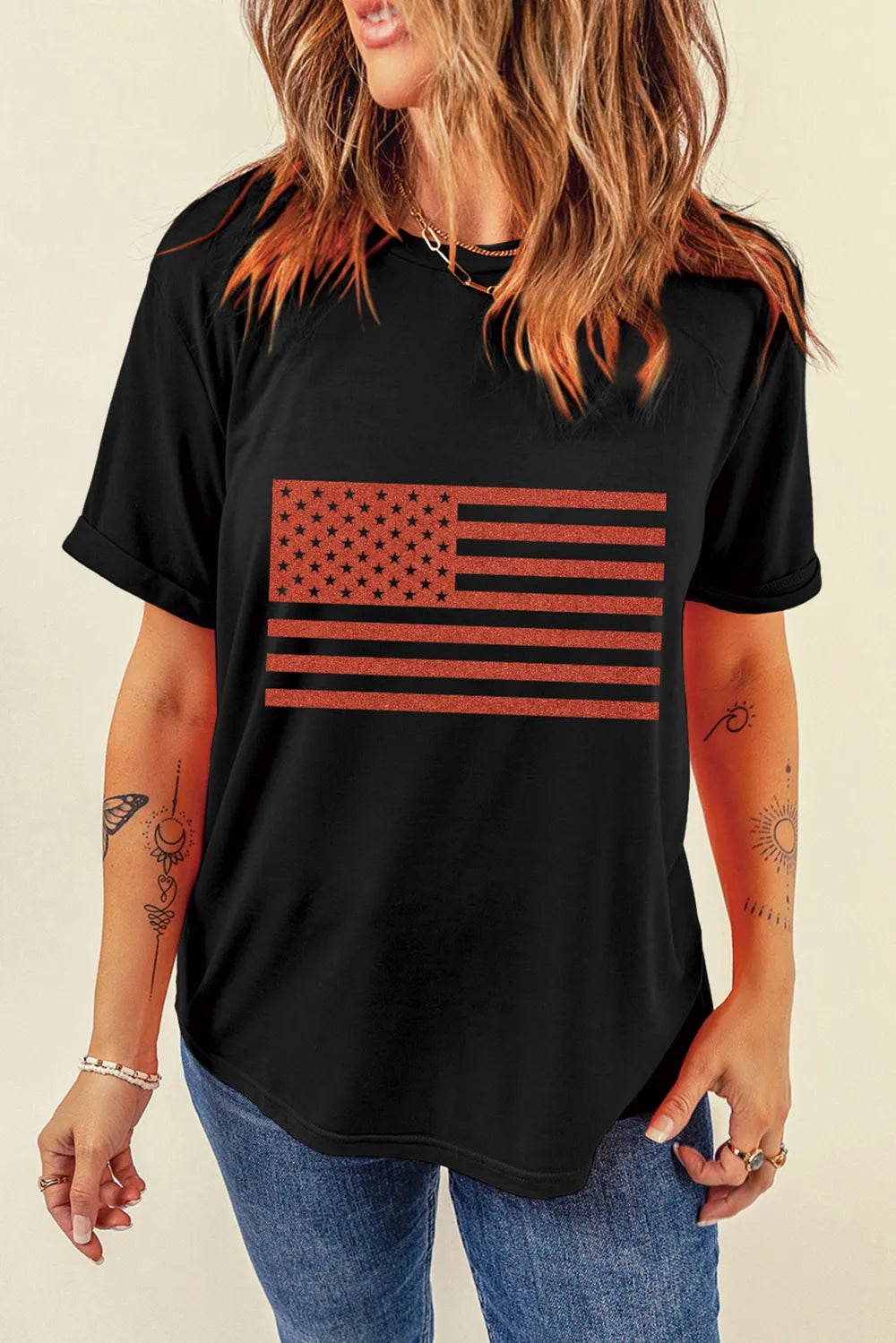 US Flag Round Neck Short Sleeve T-Shirt – Trendsi | ClozArt