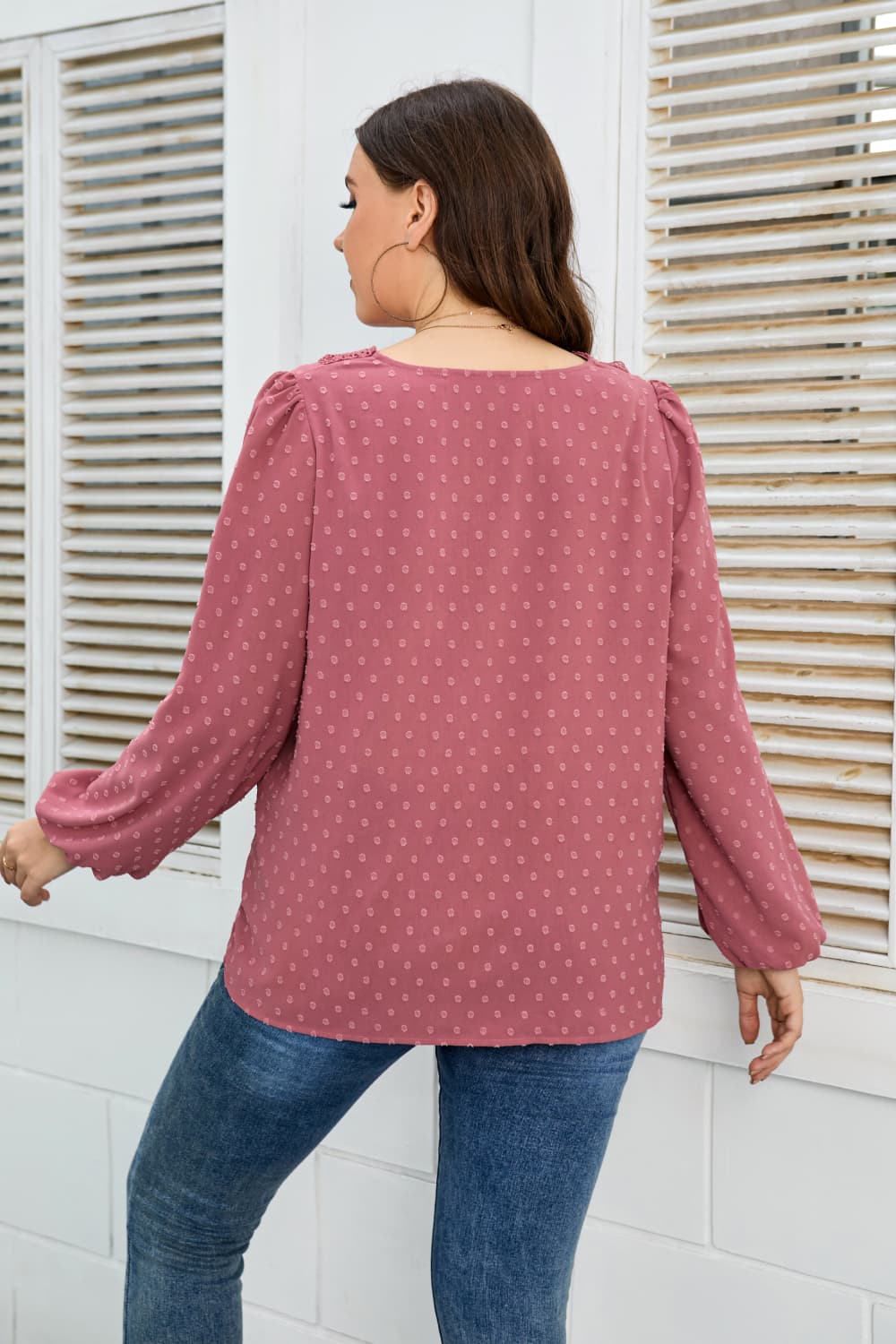Honey Melo Apparel Plus Size Lace Trim V-Neck Balloon Sleeve Blouse – Trendsi | ClozArt