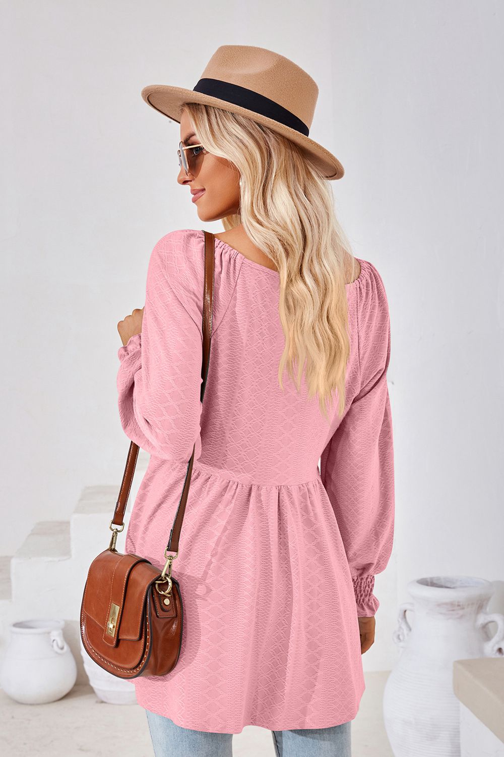 V-Neck Lantern Sleeve Blouse – Trendsi | ClozArt