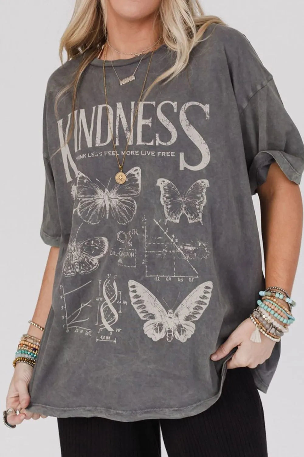 Kindness Butterflies Graphic Mineral Wash Loose Tee – Trendsi | ClozArt