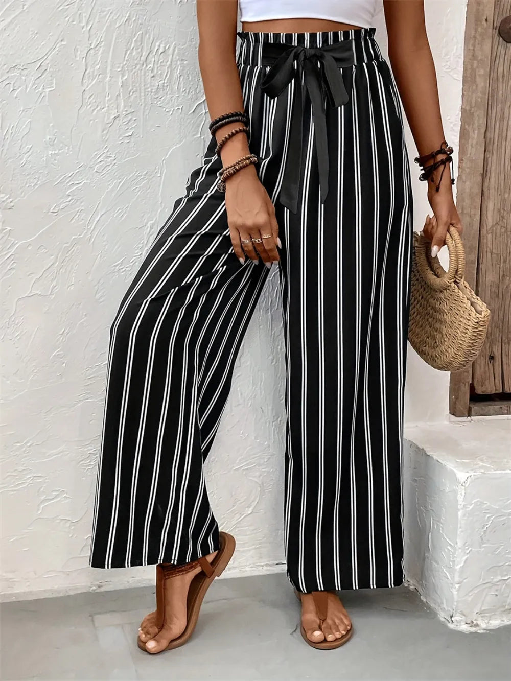 Striped High Waist Wide Leg Pants – Trendsi | ClozArt