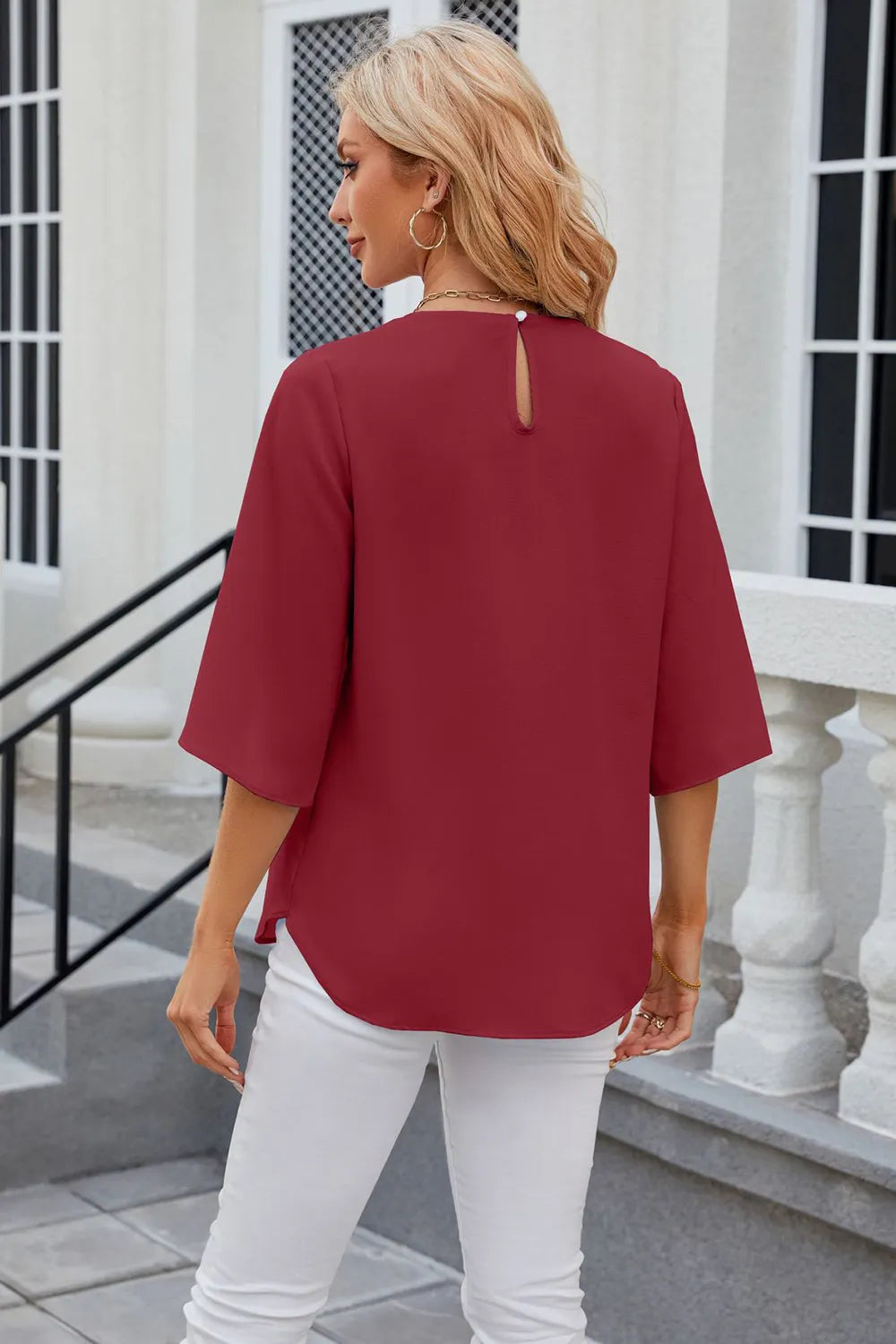 Round Neck Slit Half Sleeve Top – Trendsi | ClozArt