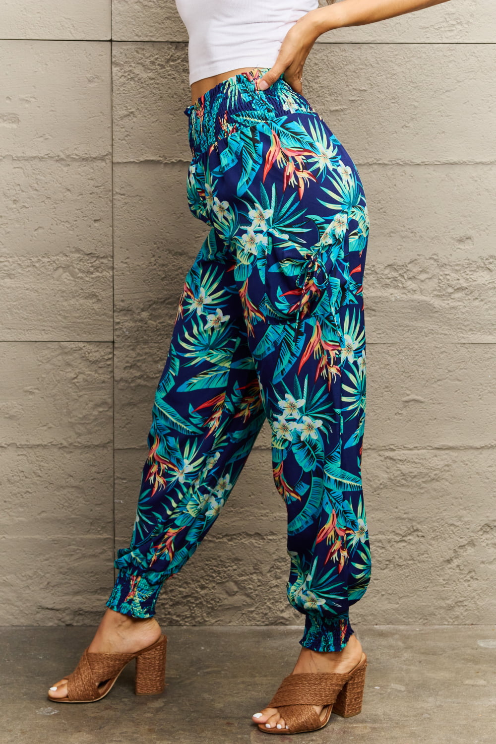 Perfee Smocked Plant Print Long Pants – Trendsi | ClozArt