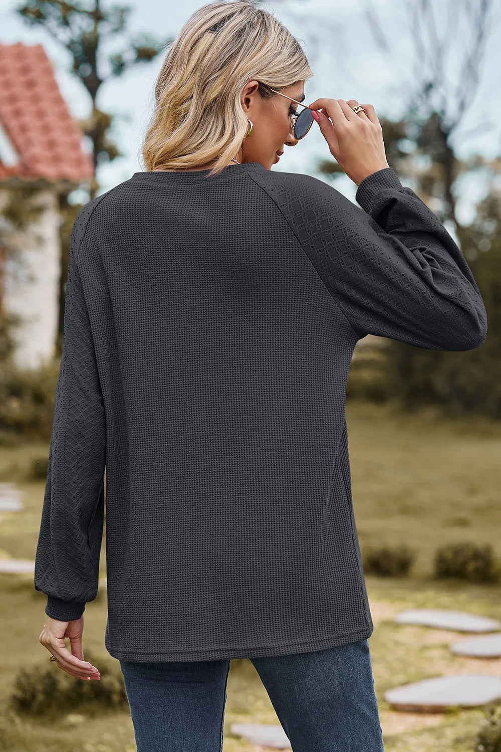 Eyelet Round Neck Long Sleeve T-Shirt – Trendsi | ClozArt