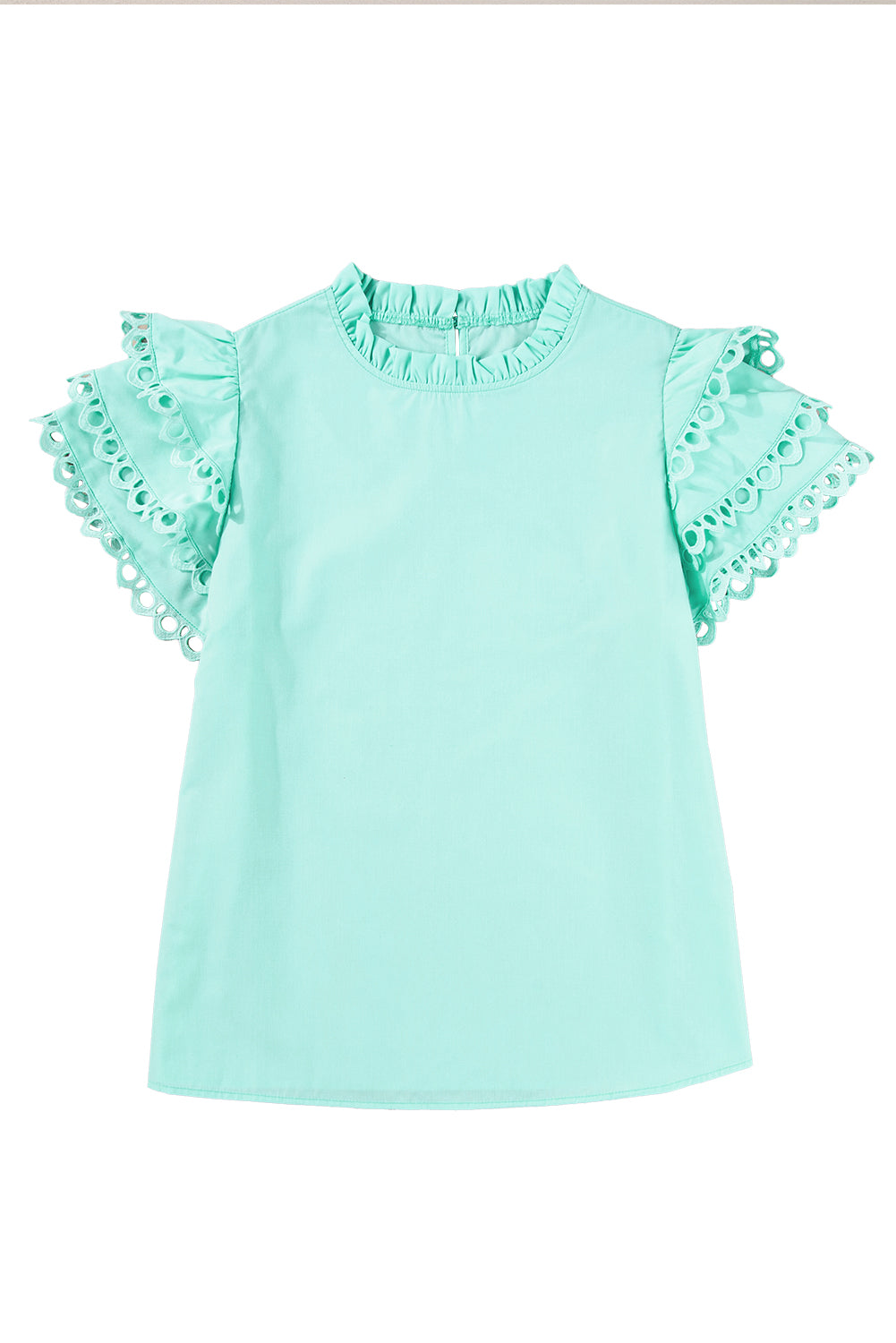 Beau Blue Layered Cap Sleeve Frill Neck Blouse – Shewin | ClozArt