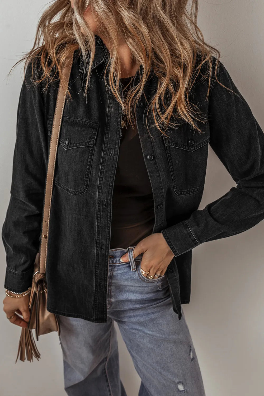 Button Up Long Sleeve Denim Jacket – Trendsi | ClozArt