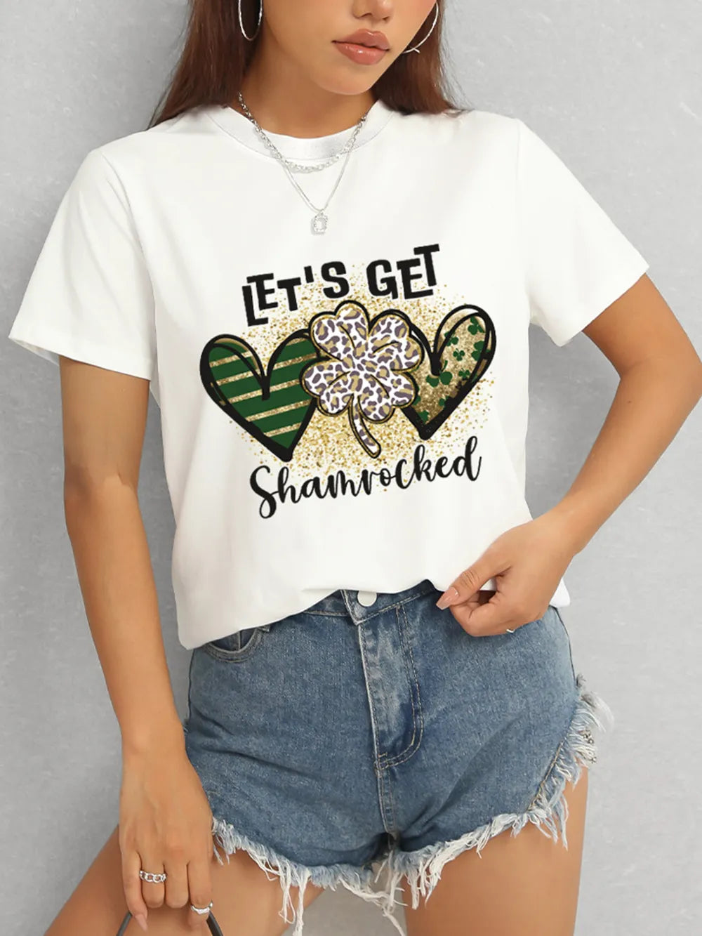 Lucky Clover Round Neck Short Sleeve T-Shirt – Trendsi | ClozArt