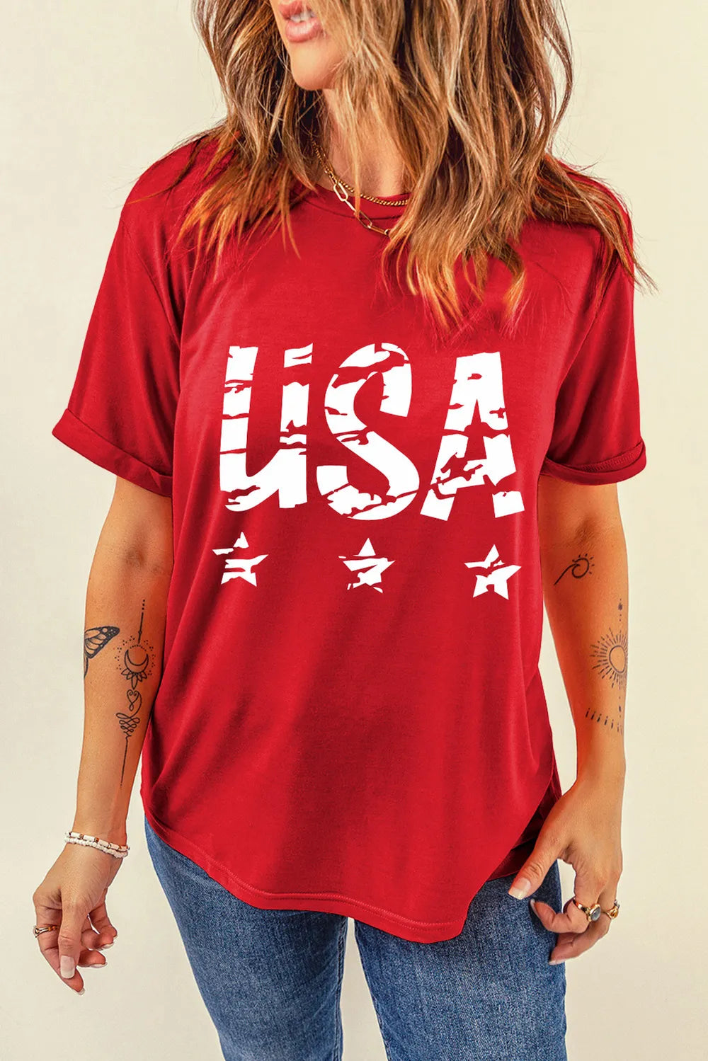 USA Round Neck Short Sleeve T-Shirt – Trendsi | ClozArt