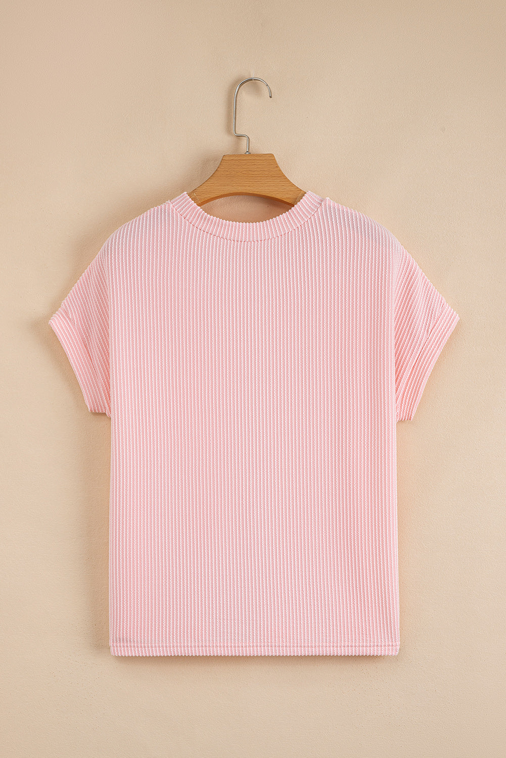 Pink Corded Colorblock Pocket Crew Neck T Shirt – Shewin | ClozArt