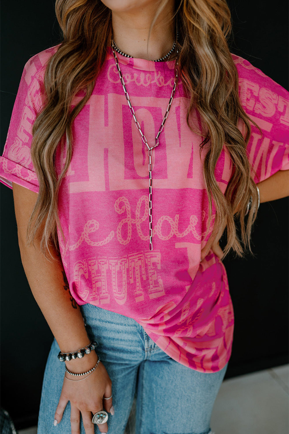 Rose Cowboy Letter Print Graphic Loose Tee – Shewin | ClozArt