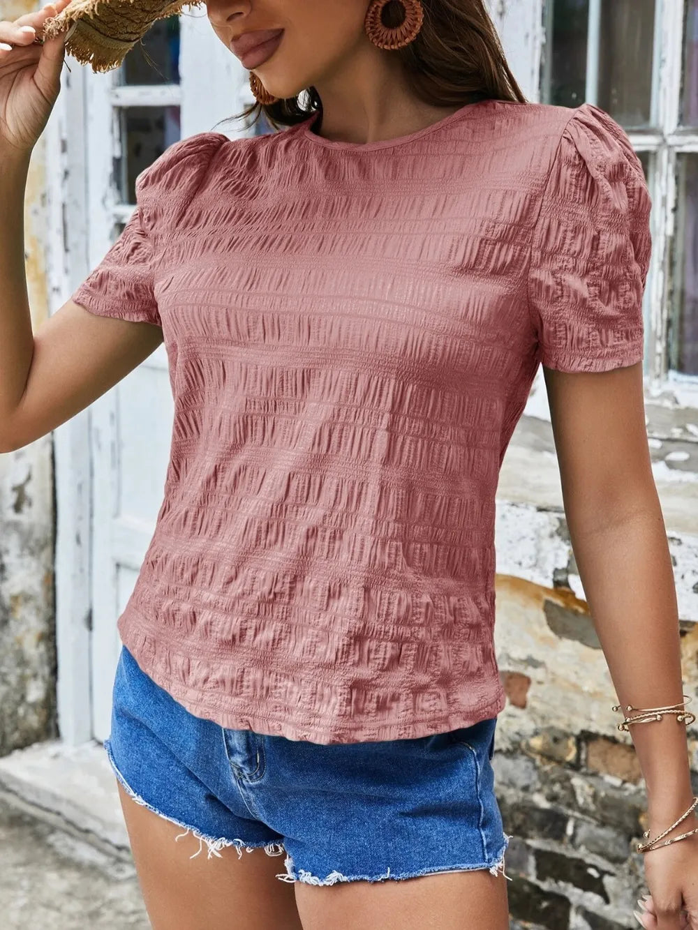 Ruched Round Neck Short Sleeve T-Shirt – Trendsi | ClozArt