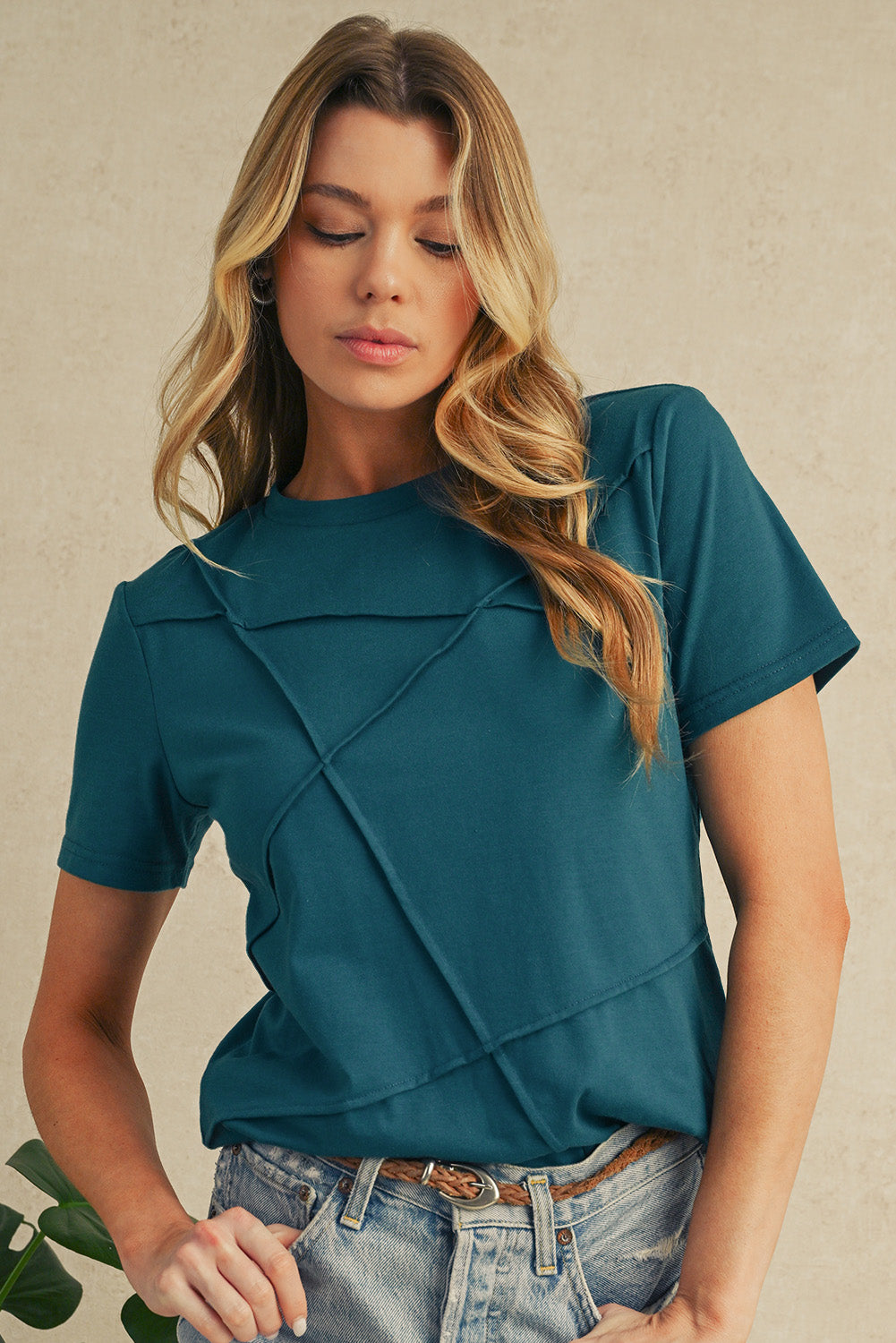 Dirty Blue Solid Color Round Neck T Shirt – Shewin | ClozArt