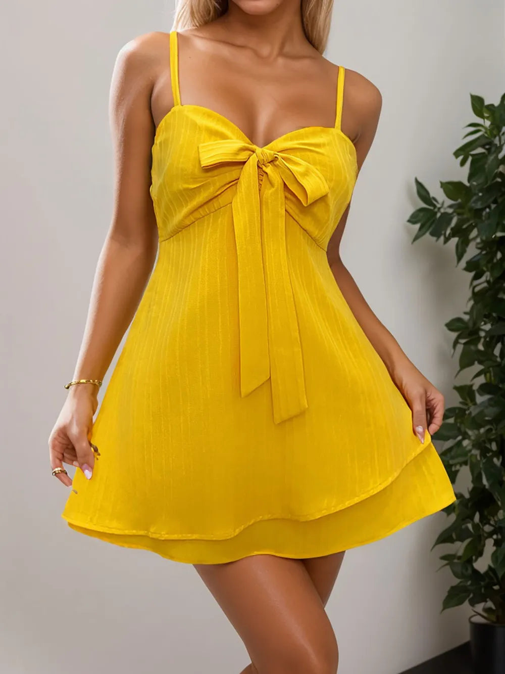 Layered Sweetheart Neck Bow Front Mini Cami Dress – Trendsi | ClozArt