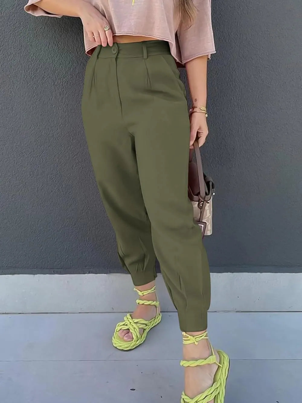 High Waist Cropped Pants – Trendsi | ClozArt