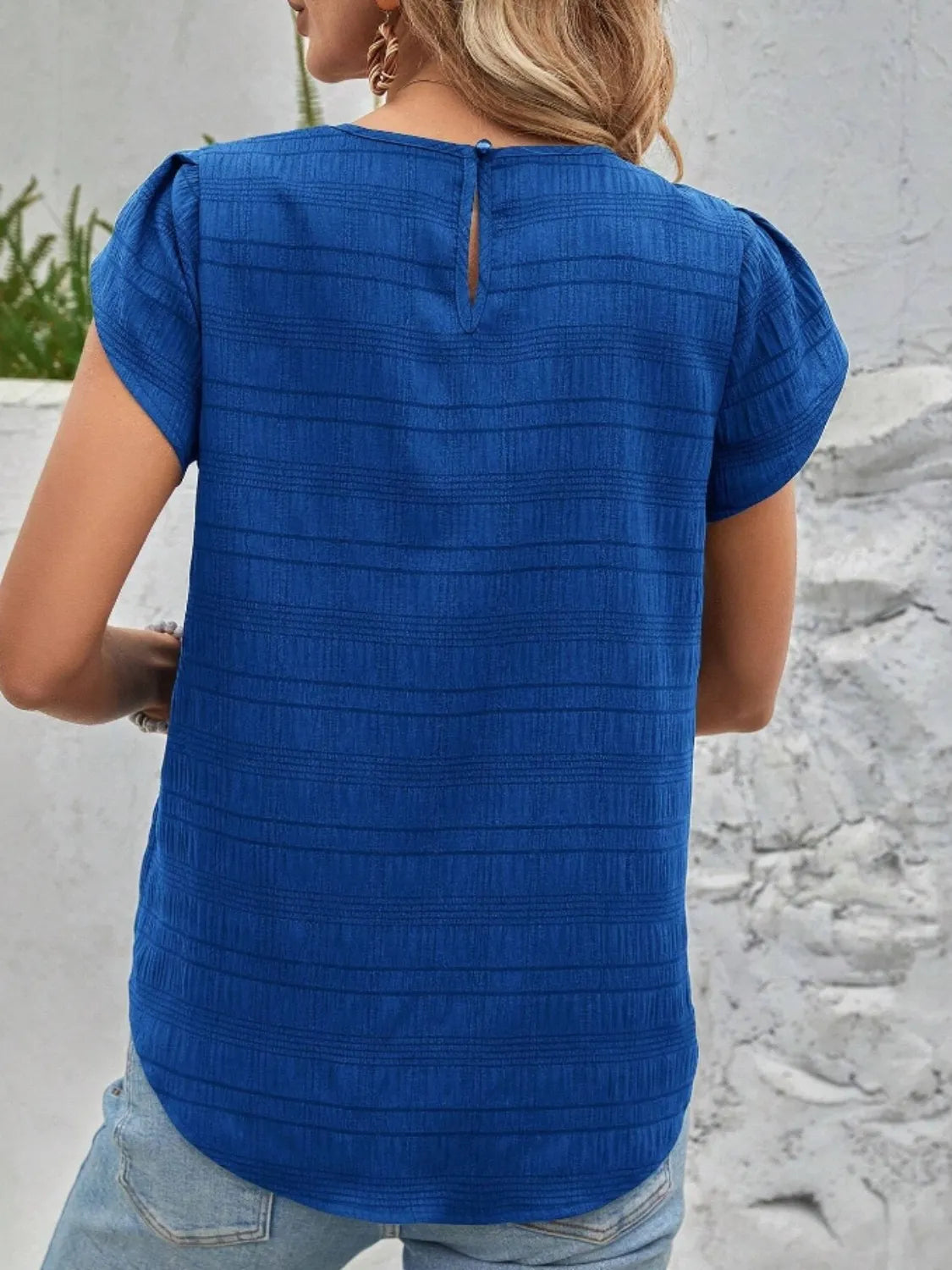 Round Neck Petal Sleeve Top – Trendsi | ClozArt