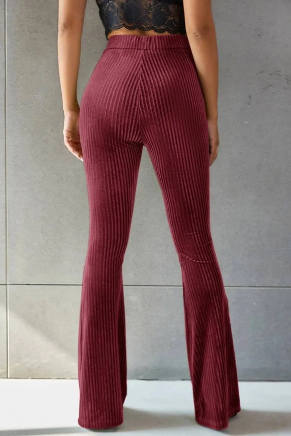Ribbed High Waist Flare Pants – Trendsi | ClozArt
