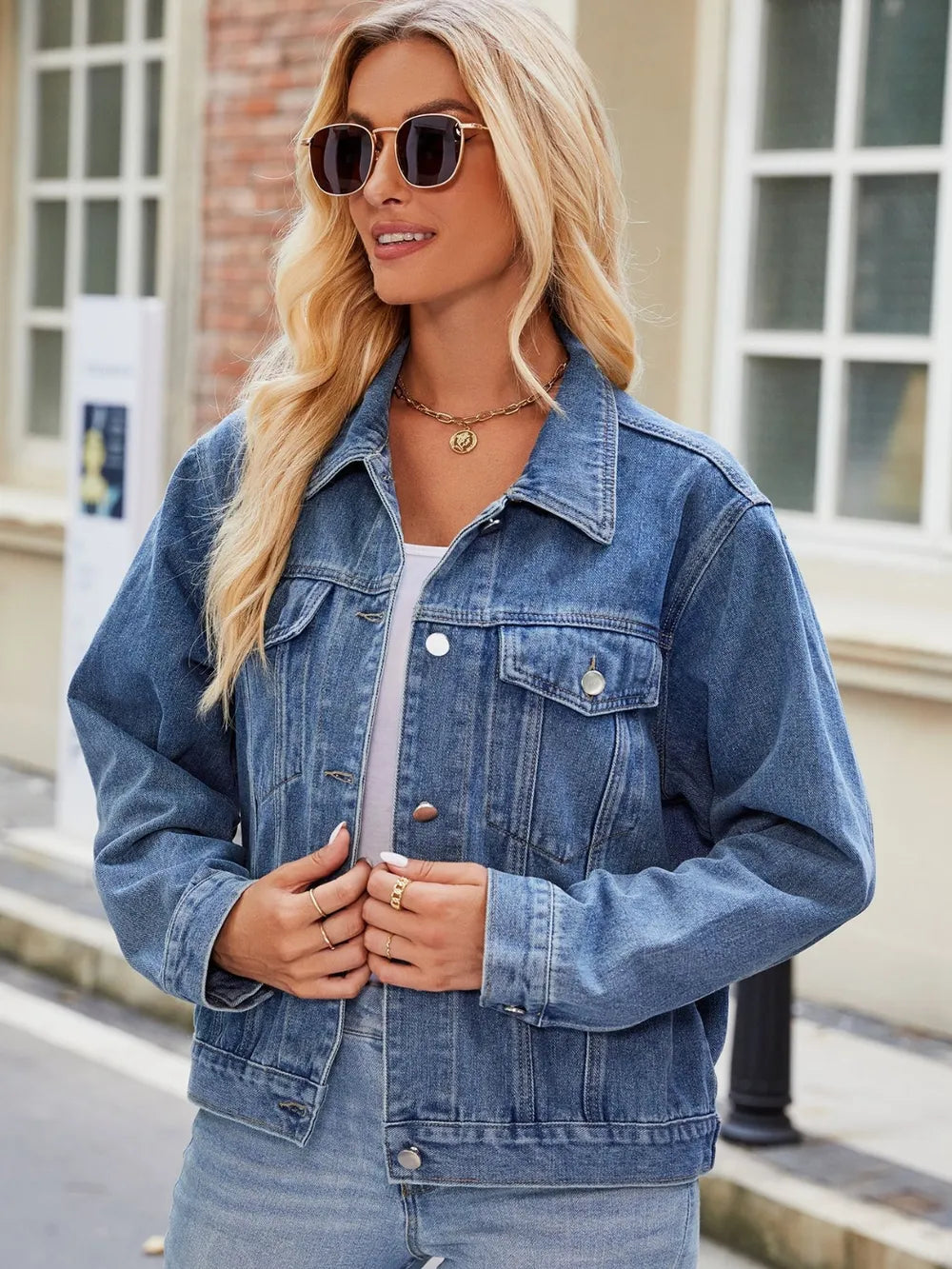 Pocketed Collared Neck Denim Jacket – Trendsi | ClozArt
