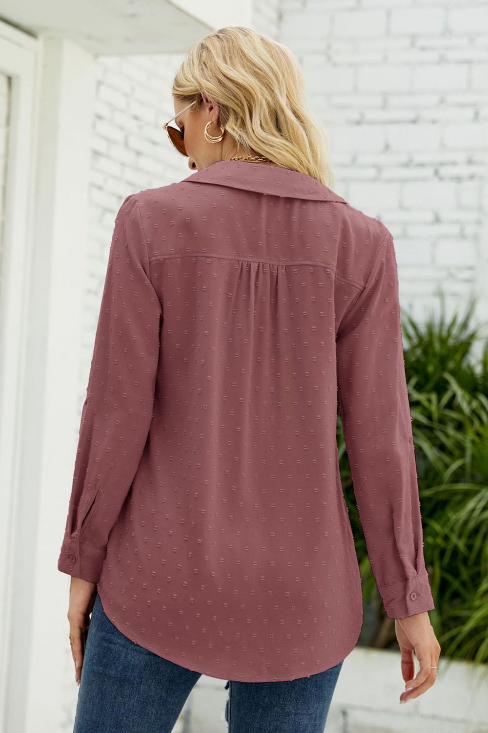 Swiss Dot Johnny Collar Blouse – Trendsi | ClozArt