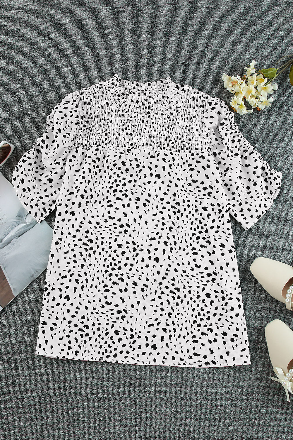 Printed Smocked Mock Neck Blouse – Trendsi | ClozArt