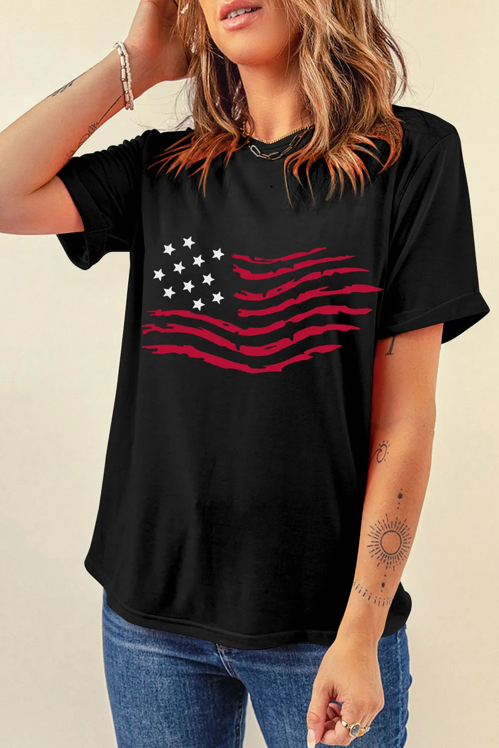 US Flag Round Neck Short Sleeve T-Shirt – Trendsi | ClozArt