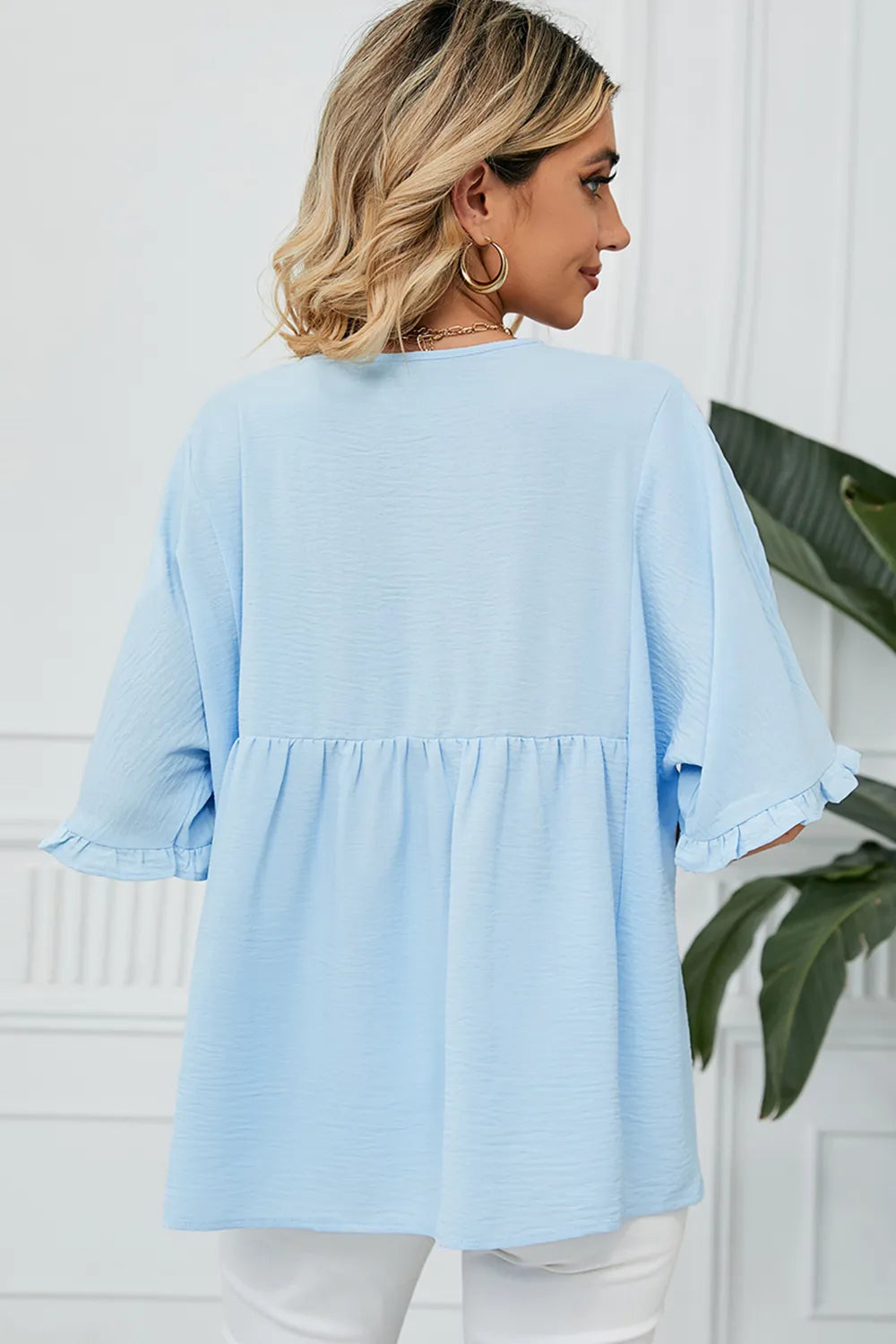 Peplum V-Neck Half Sleeve T-Shirt – Trendsi | ClozArt