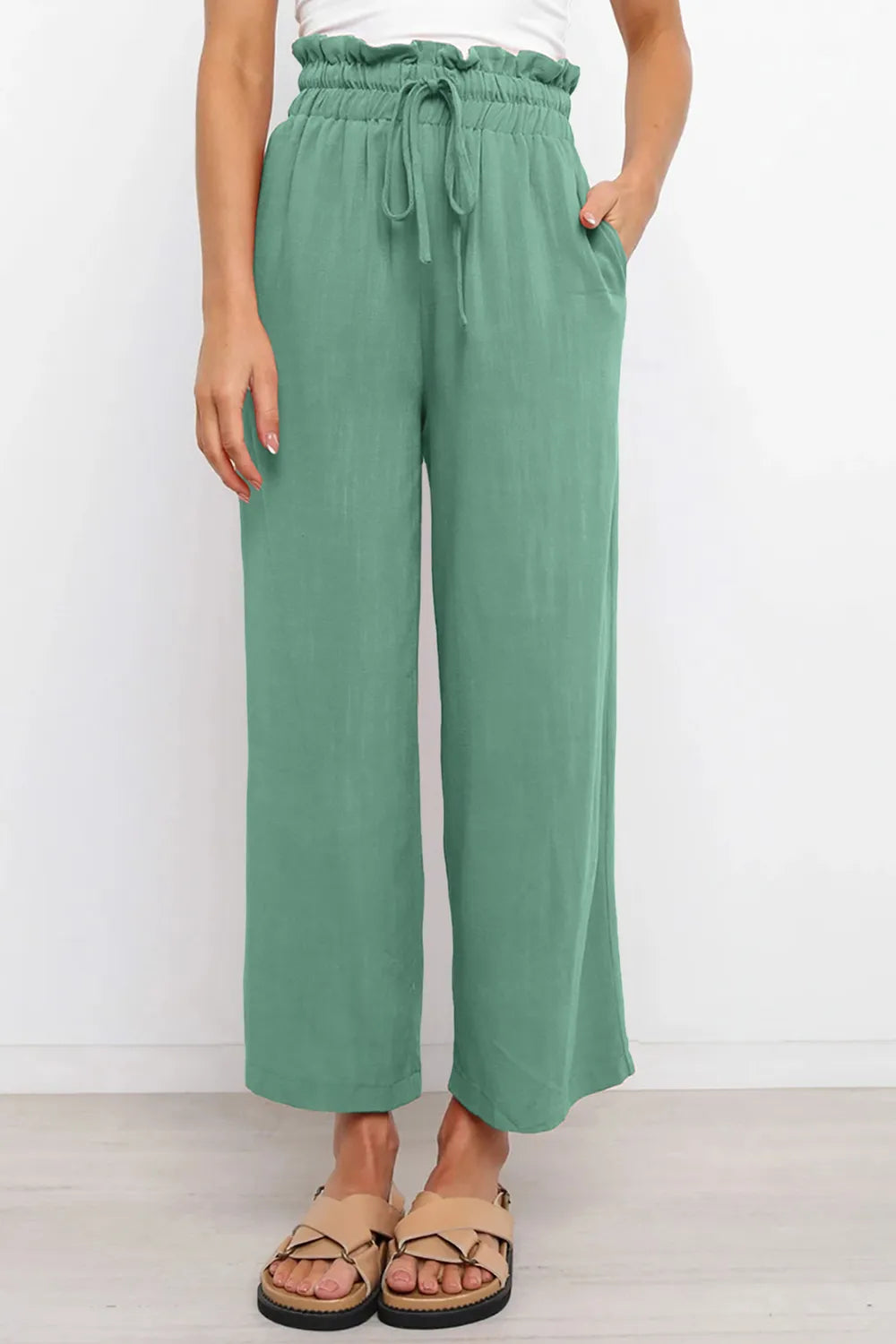 Drawstring Paperbag Waist Wide Leg Pants – Trendsi | ClozArt