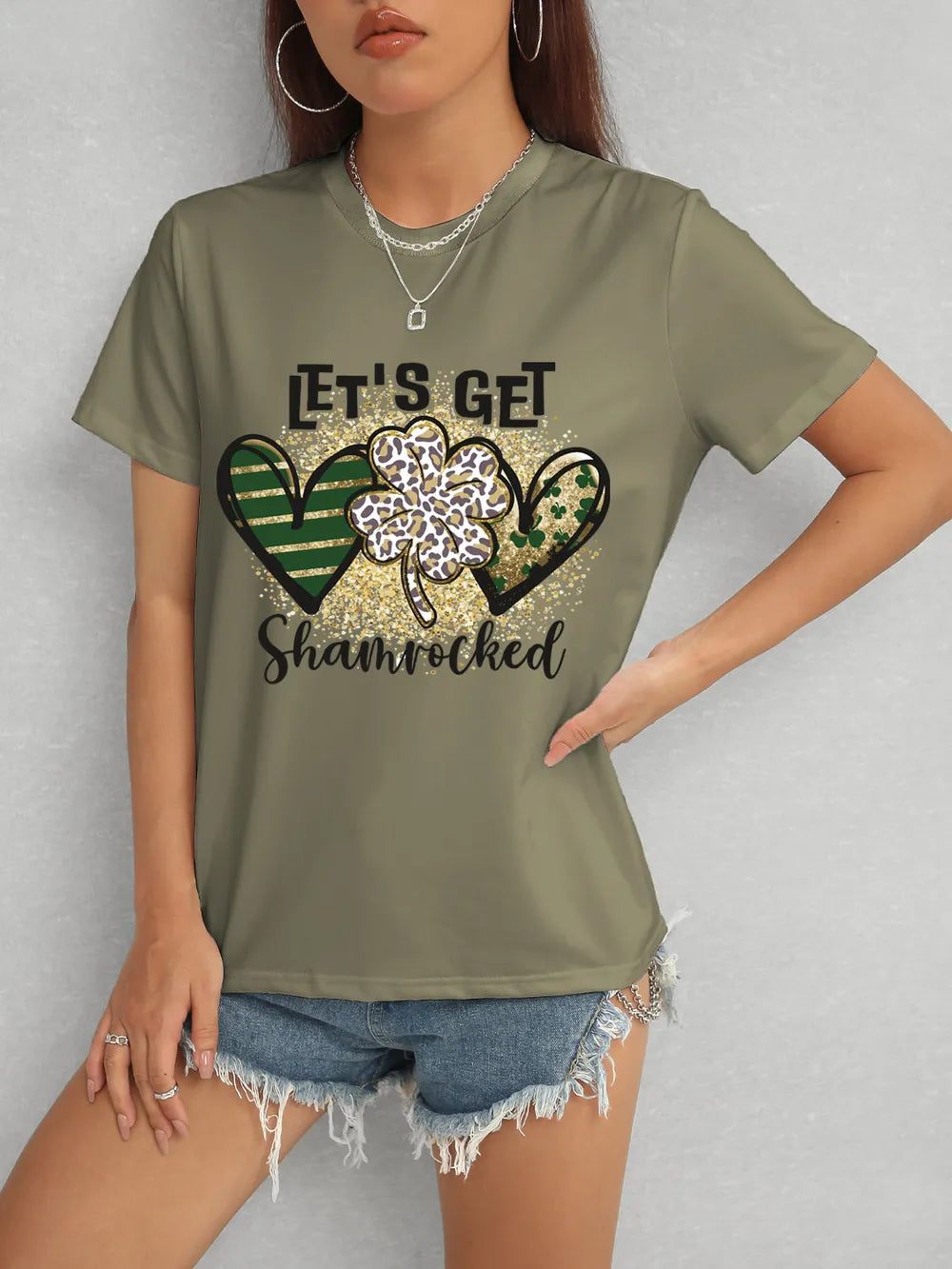 Lucky Clover Round Neck Short Sleeve T-Shirt – Trendsi | ClozArt