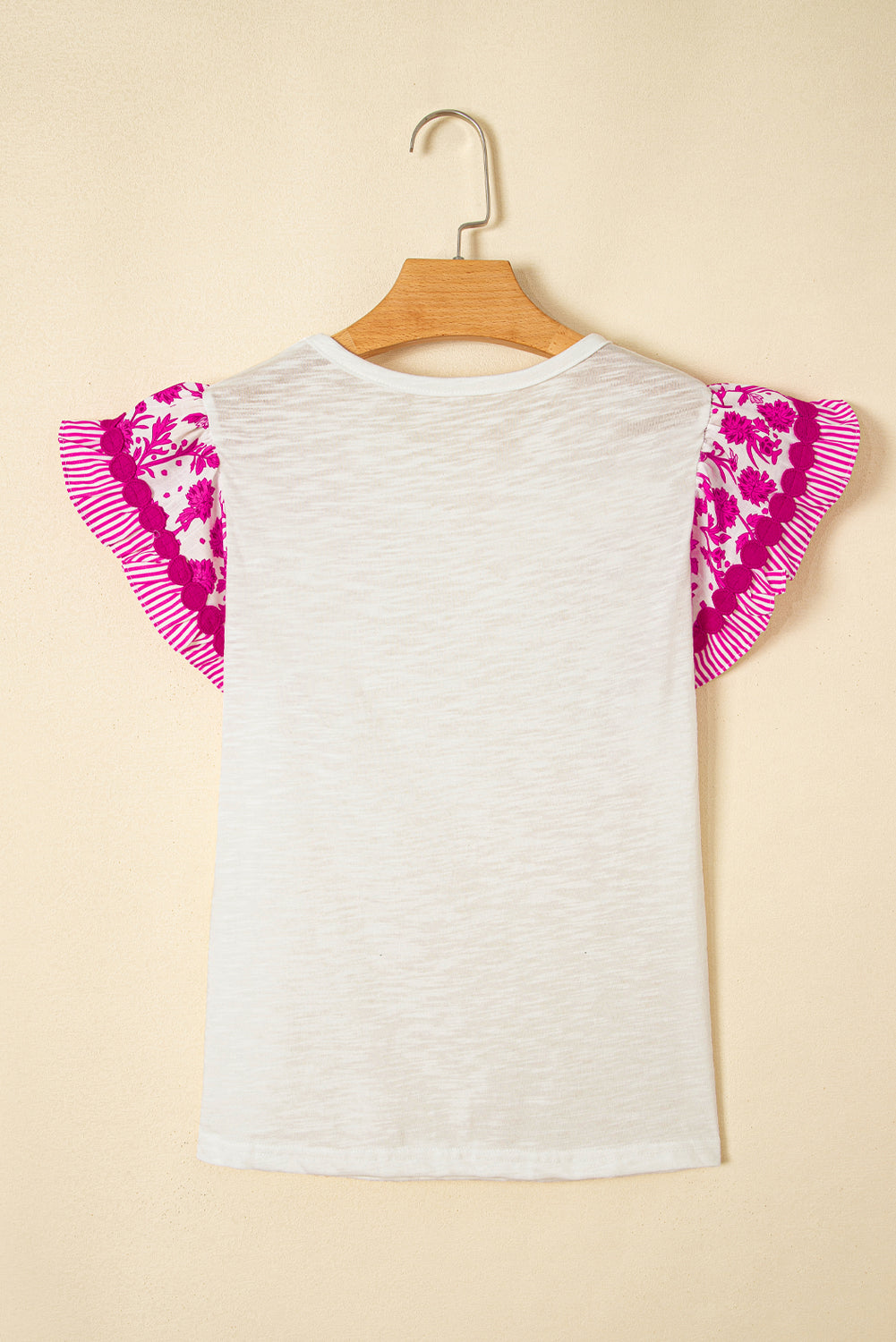 Rose Floral Striped Patchwork Flutter Sleeve Blouse – Shewin | ClozArt