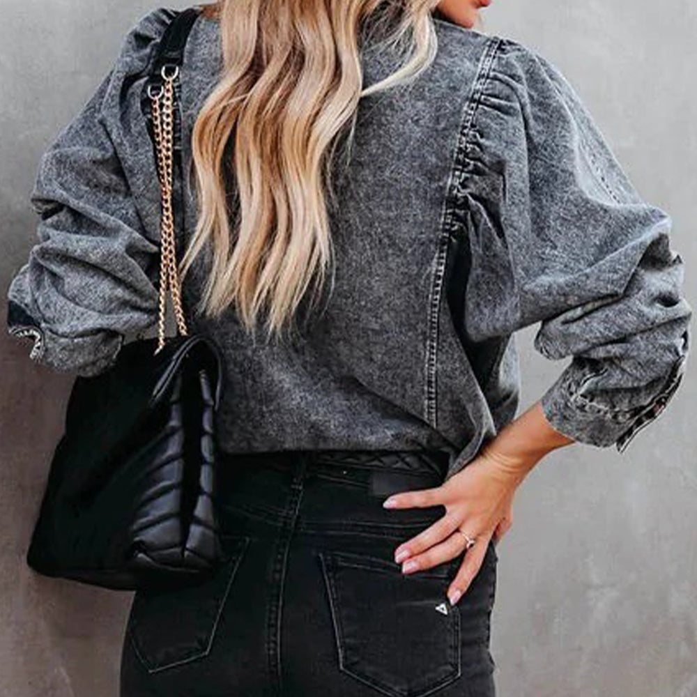 Collared Neck Buttoned Denim Shirt – Trendsi | ClozArt