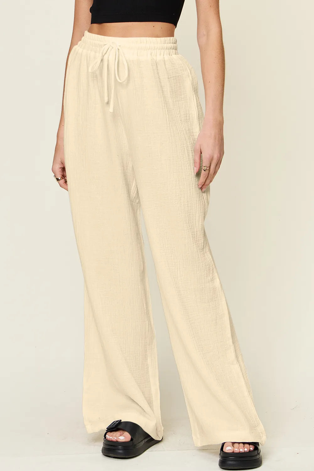 Double Take Full Size Texture Drawstring Wide Leg Pants – Trendsi | ClozArt