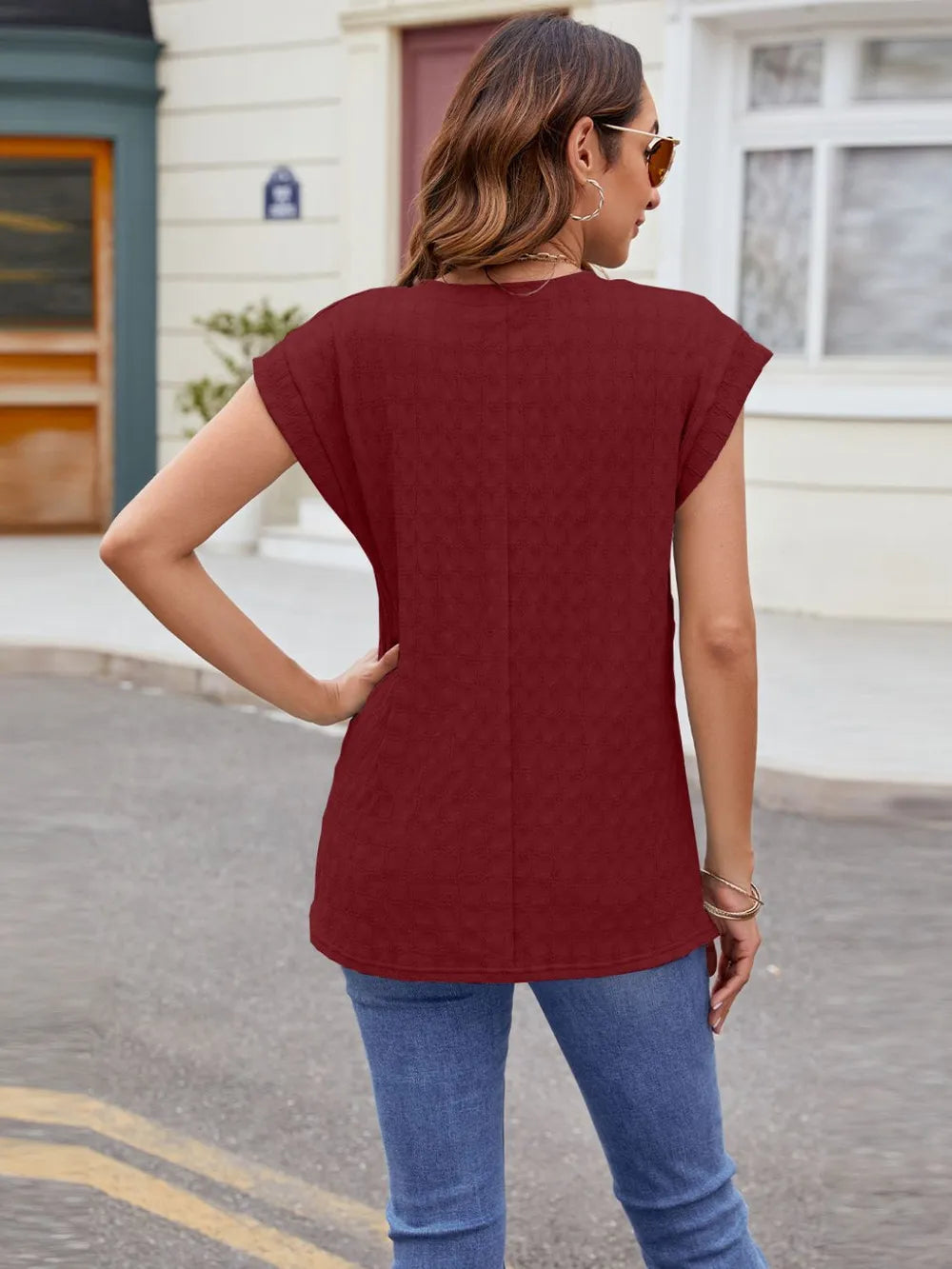 Textured Round Neck Cap Sleeve T-Shirt – Trendsi | ClozArt
