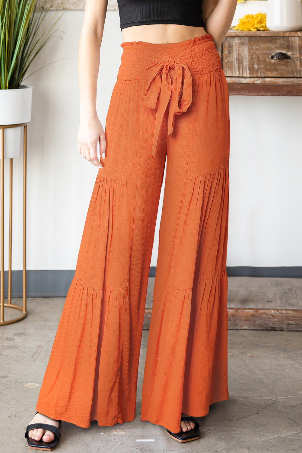 Tied Smocked Waist Tiered Culottes – Trendsi | ClozArt