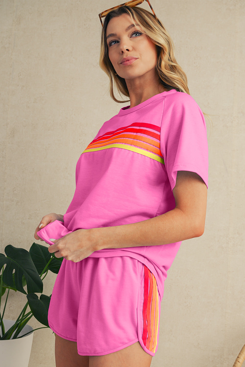 Beau Blue Colorful Striped Casual Tee – Shewin | ClozArt