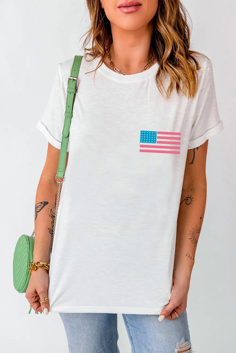 US Flag Round Neck Short Sleeve T-Shirt – Trendsi | ClozArt